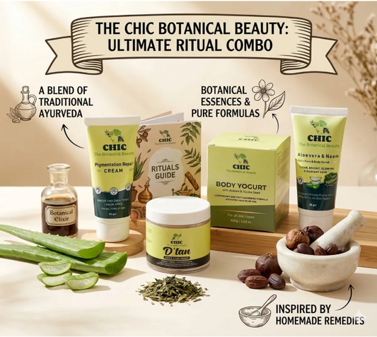 Chic Botanical Beauty Ultimate Bodycare Ritual Combo | Pigmentation Repair + Body Yogurt + Face & Body Scrub + D-Tan Clay Pack