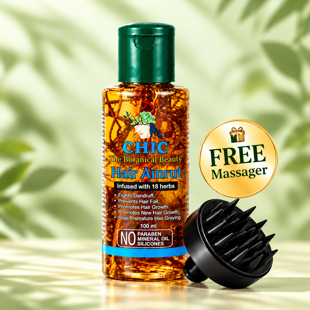 CHIC Hair Amrut Oil – Ayurvedic Herbal Hair Oil (100 ml)  Infused with 18 Herbs | Visible Botanicals | Traditional Ayurvedic Hair Care