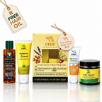 CHIC Botanical Beauty Gift Box – Hair Amrut Oil, Probiotic Facewash, Suryaveda Sunscreen & Body Yogurt Combo with Free Hair Oil