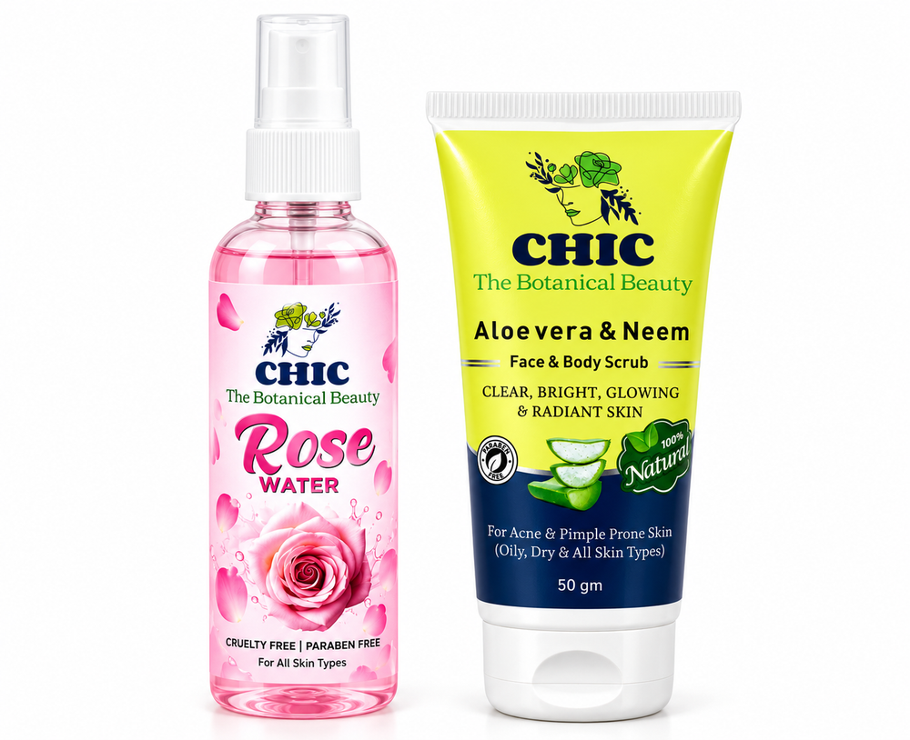 CHIC Rose Water & Aloe Vera Neem Face and Body Scrub Combo – Skincare Duo for All Skin Types