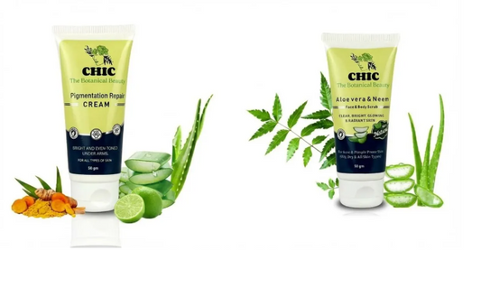 Pigmentation Repair Cream and Aloe Vera Neem Scrub Combo