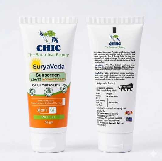 Suryaveda Ayurvedic Sunscreen SPF 50 PA+++++ | No White Cast | Hyaluronic Acid, Aloe Vera & Mineral UV Filters | For Tweens, Teenagers & All Skin Types