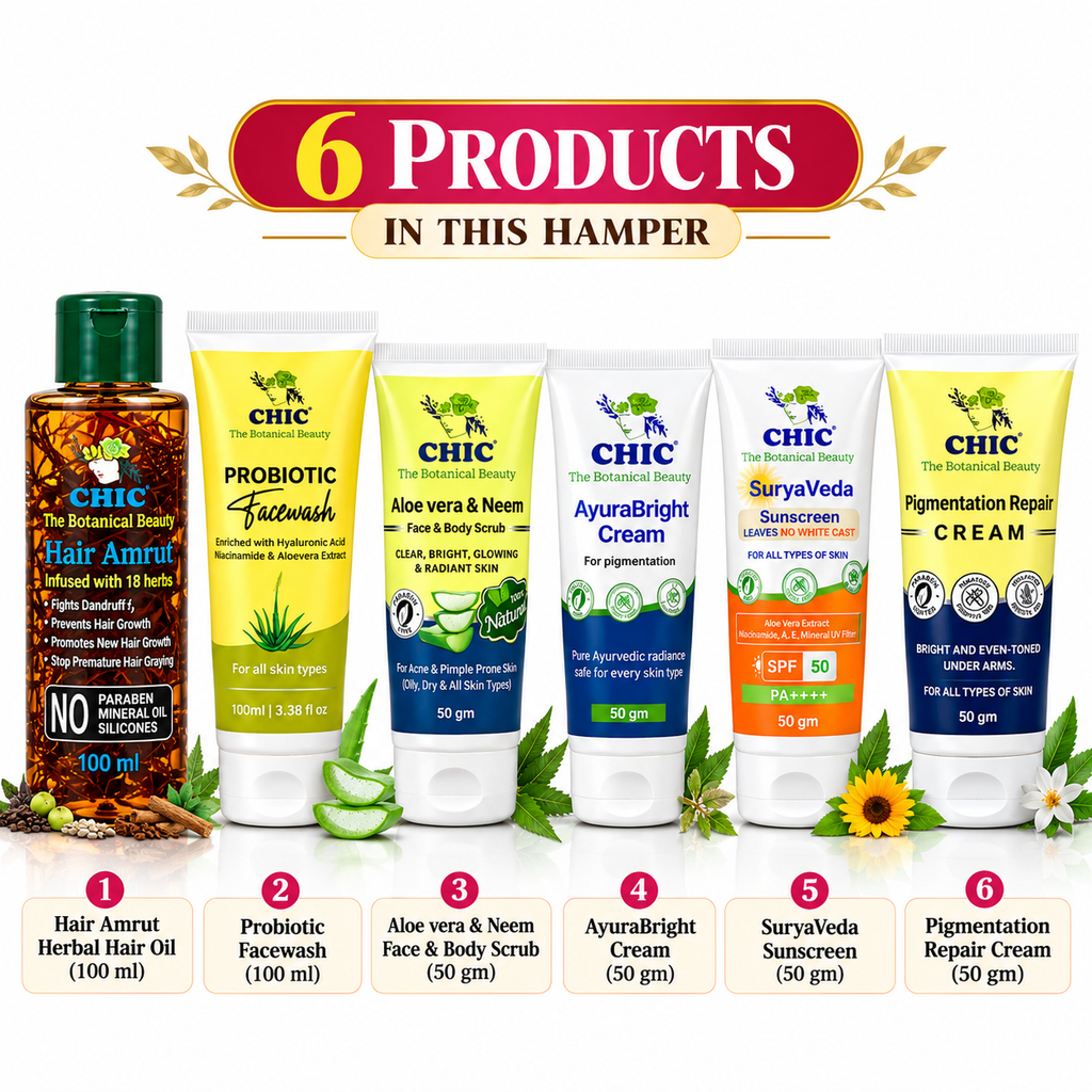 CHIC Pink Beauty Hamper – 6-Piece Ayurvedic Skincare & Haircare Gift Set for Women